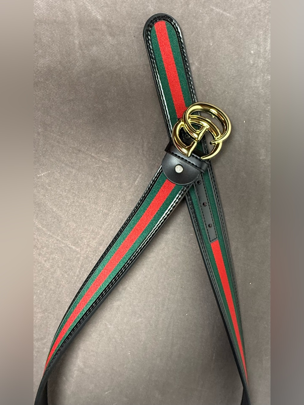 Designer Green and Red Web Belt Gold tone Double G Buckle unisex New 50/125 - Picture 3 of 6